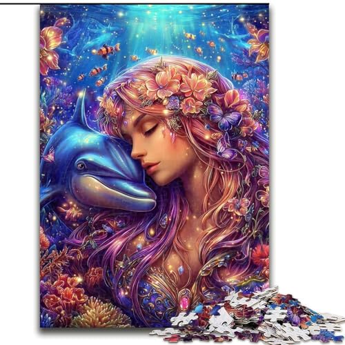 Puzzle für Erwachsene, 1000 Teile, Delfin und Mädchen, hilft dem Gehirn, süchtig machendes Spielzeug zu trainieren, um Geduld zu fördern und das Gedächtnis zu verbessern (Größe 26x38cm) von MGQWPZDBD