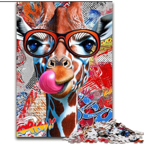 Puzzle für Erwachsene, 1000 Teile, Giraffengraffiti, anspruchsvoll und schwierig mit vollständig ineinandergreifenden, zufällig geformten Teilen (Größe 50x75cm) von MGQWPZDBD