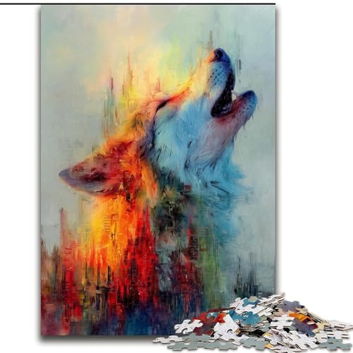 Puzzle für Erwachsene, 1000 Teile, Heulender Wolf, Stressabbau, schwierige Herausforderung, Wichtelgeschenke für Kinder ab 14 Jahren (Größe 26x38cm) von MGQWPZDBD