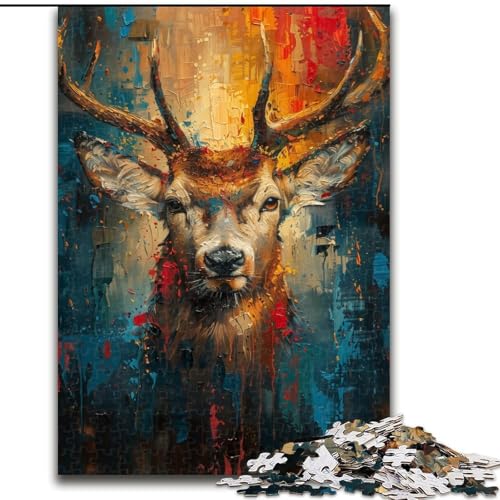 Puzzle für Erwachsene, 1000 Teile, Hirsch-Ölgemälde, für und ab 14 Jahren, pädagogisches Lernspielzeug, Familienspiele, Geburtstagsgeschenk (Größe 26x38cm) von MGQWPZDBD