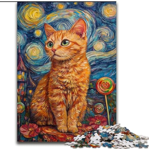 Puzzle für Erwachsene, 1000 Teile, Katze am Nachthimmel, anspruchsvoll und schwierig mit vollständig ineinandergreifenden, zufällig geformten Teilen (Größe 26x38cm) von MGQWPZDBD