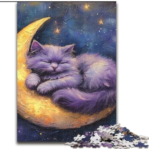Puzzle für Erwachsene, 1000 Teile, Katze auf dem Mond, Stressabbau, schwierige Herausforderung, Wichtelgeschenke für Kinder ab 14 Jahren (Größe 26x38cm) von MGQWPZDBD