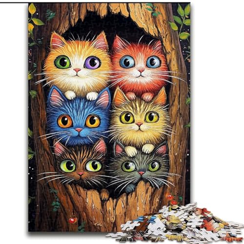 Puzzle für Erwachsene, 1000 Teile, Katze im Baumloch, Stressabbau, schwierige Herausforderung, Wichtelgeschenke für Kinder ab 14 Jahren (Größe 50x75cm) von MGQWPZDBD