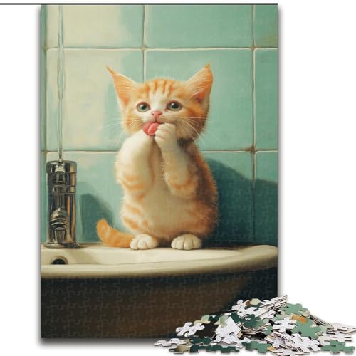 Puzzle für Erwachsene, 1000 Teile, Katze in der Toilette, für Kinder ab 14 Jahren, pädagogisches Lernspielzeug, Familienspiele, Geburtstagsgeschenk (Größe 26x38cm) von MGQWPZDBD