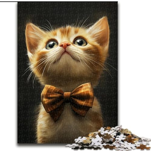 Puzzle für Erwachsene, 1000 Teile, Katze mit Schleife, dekomprimierendes intellektuelles Lernspielzeug, ganze Familie (Größe 50x75cm) von MGQWPZDBD