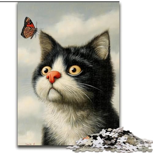 Puzzle für Erwachsene, 1000 Teile, Katze und Schmetterling, für Kinder ab 14 Jahren, pädagogisches Lernspielzeug, Familienspiele, Geburtstagsgeschenk (Größe 26x38cm) von MGQWPZDBD