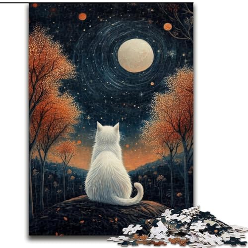Puzzle für Erwachsene, 1000 Teile, Katze unter dem Mond, für Kinder ab 14 Jahren, pädagogisches Lernspielzeug, Familienspiele, Geburtstagsgeschenk (Größe 50x75cm) von MGQWPZDBD