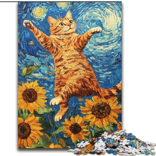 Puzzle für Erwachsene, 1000 Teile, Katze unter dem Nachthimmel, für Kinder ab 14 Jahren, pädagogisches Lernspielzeug, Familienspiele, Geburtstagsgeschenk (Größe 26x38cm) von MGQWPZDBD