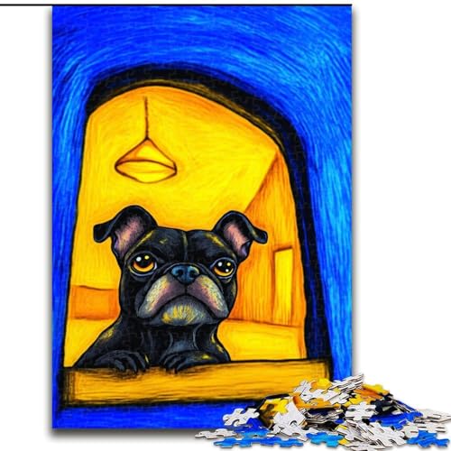 Puzzle für Erwachsene, 1000 Teile, Künstlerische Französische Bulldogge, für Kinder ab 14 Jahren, pädagogisches Lernspielzeug, Familienspiele, Geburtstagsgeschenk (Größe 26x38cm) von MGQWPZDBD