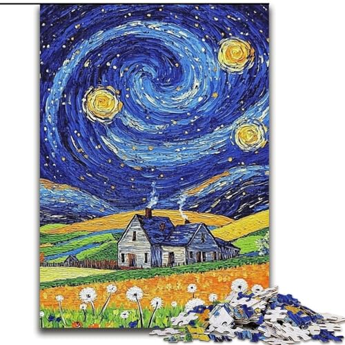 Puzzle für Erwachsene, 1000 Teile, Löwenzahn unter dem Nachthimmel, Stressabbau, schwierige Herausforderung, Wichtelgeschenke für Kinder ab 14 Jahren (Größe 26x38cm) von MGQWPZDBD