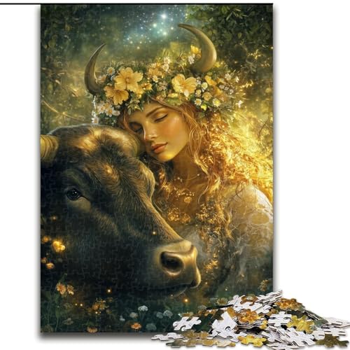 Puzzle für Erwachsene, 1000 Teile, Mädchen und Kuh, lehrreich ganze Familie (Größe 26x38cm) von MGQWPZDBD