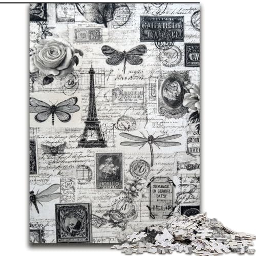 Puzzle für Erwachsene, 1000 Teile, Paris-Collage, Stressabbau, schwierige Herausforderung, Wichtelgeschenke für Kinder ab 14 Jahren (Größe 50x75cm) von MGQWPZDBD