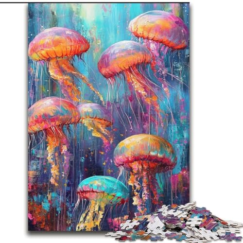 Puzzle für Erwachsene, 1000 Teile, Quallen-Ölgemälde, Stressabbau, schwierige Herausforderung, Wichtelgeschenke für Kinder ab 14 Jahren (Größe 50x75cm) von MGQWPZDBD