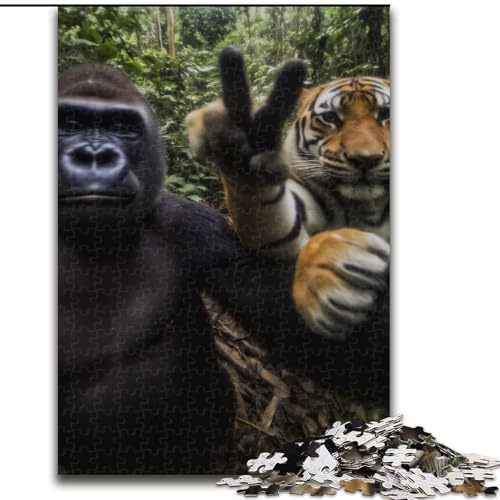 Puzzle für Erwachsene, 1000 Teile, Schimpansen- und Tiger-Selfie, für Kinder ab 14 Jahren, pädagogisches Lernspielzeug, Familienspiele, Geburtstagsgeschenk (Größe 50x75cm) von MGQWPZDBD