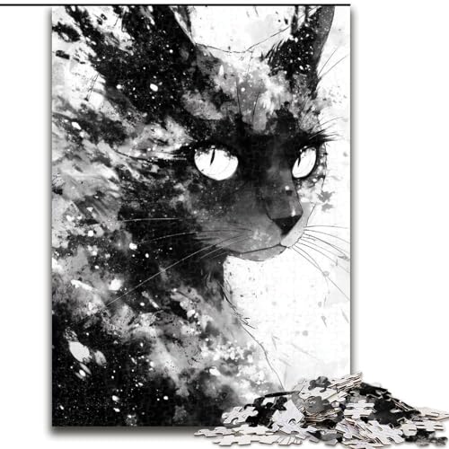 Puzzle für Erwachsene, 1000 Teile, Schwarze Katze, hilft dem Gehirn, süchtig machendes Spielzeug zu trainieren, um Geduld zu fördern und das Gedächtnis zu verbessern (Größe 50x75cm) von MGQWPZDBD
