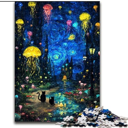 Puzzle für Erwachsene, 1000 Teile, Schwarze Katzenkunst, hilft dem Gehirn, süchtig machendes Spielzeug zu trainieren, um Geduld zu fördern und das Gedächtnis zu verbessern (Größe 26x38cm) von MGQWPZDBD