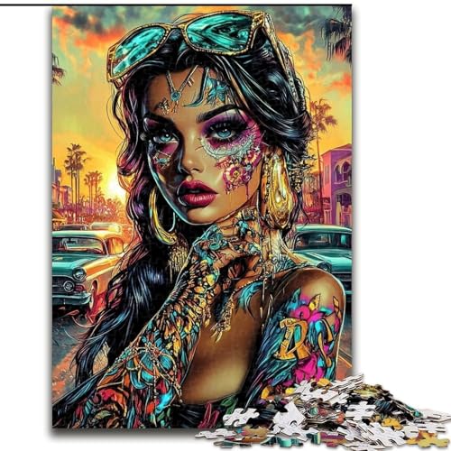 Puzzle für Erwachsene, 1000 Teile, Tätowierte Frau, für und ab 14 Jahren, pädagogisches Lernspielzeug, Familienspiele, Geburtstagsgeschenk (Größe 26x38cm) von MGQWPZDBD