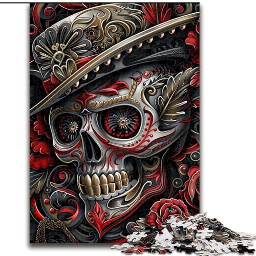 Puzzle für Erwachsene, 1000 Teile, Totenkopf-Cowboy, für Kinder ab 14 Jahren, pädagogisches Lernspielzeug, Familienspiele, Geburtstagsgeschenk (Größe 26x38cm) von MGQWPZDBD