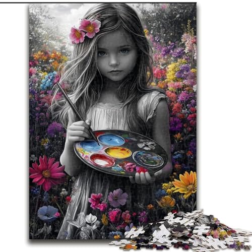 Puzzle für Erwachsene, 1000 Teile, Zeichnen eines kleinen Mädchens, lehrreich ganze Familie (Größe 26x38cm) von MGQWPZDBD