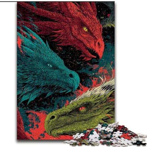 Puzzle für Erwachsene, 1000 Teile, geheimnisvoller Drache, Stressabbau, schwierige Herausforderung, Wichtelgeschenke für Kinder ab 14 Jahren (Größe 26x38cm) von MGQWPZDBD