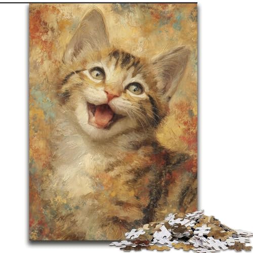 Puzzle für Erwachsene, 1000 Teile, glückliche Katze, Stressabbau, schwierige Herausforderung, Wichtelgeschenke für Kinder ab 14 Jahren (Größe 50x75cm) von MGQWPZDBD