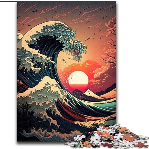 Puzzle für Erwachsene, 1000 Teile, japanische Wellen, anspruchsvolles Denkspiel, Familienaktivität, Heimdekoration, (Größe: 26x38cm) von MGQWPZDBD