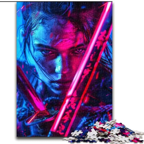 Puzzle für Erwachsene, 1000 Teile, japanischer Neon-Ninja, für Kinder ab 14 Jahren, pädagogisches Lernspielzeug, Familienspiele, Geburtstagsgeschenk (Größe 26x38cm) von MGQWPZDBD