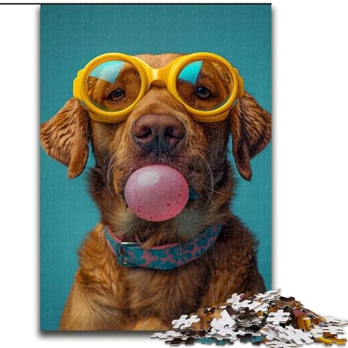 Puzzle für Erwachsene, 1000 Teile, modischer Hund, anspruchsvoll und schwierig mit vollständig ineinandergreifenden, zufällig geformten Teilen (Größe 50x75cm) von MGQWPZDBD