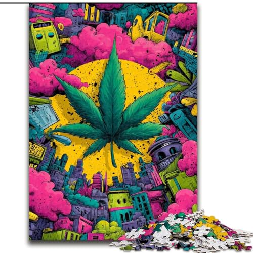 Puzzle für Erwachsene, 1000 Teile, psychedelische Blätter, hilft dem Gehirn, süchtig machendes Spielzeug zu trainieren, um Geduld zu fördern und das Gedächtnis zu verbessern (Größe 50x75cm) von MGQWPZDBD