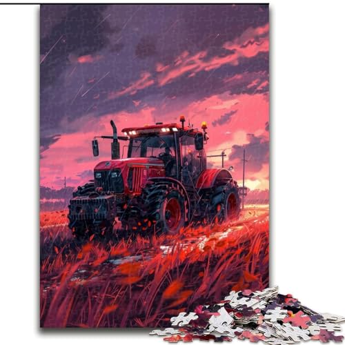 Puzzle für Erwachsene, 1000 Teile, roter Traktor, Stressabbau, schwierige Herausforderung, Wichtelgeschenke für Kinder ab 14 Jahren (Größe 50x75cm) von MGQWPZDBD