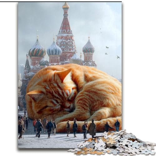 Puzzle für Erwachsene, 1000 Teile, schlafende orange Katze, für Kinder ab 14 Jahren, pädagogisches Lernspielzeug, Familienspiele, Geburtstagsgeschenk (Größe 26x38cm) von MGQWPZDBD