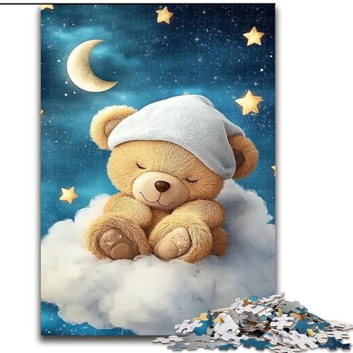 Puzzle für Erwachsene, 1000 Teile, schlafender Teddy, für Kinder ab 14 Jahren, pädagogisches Lernspielzeug, Familienspiele, Geburtstagsgeschenk (Größe 26x38cm) von MGQWPZDBD