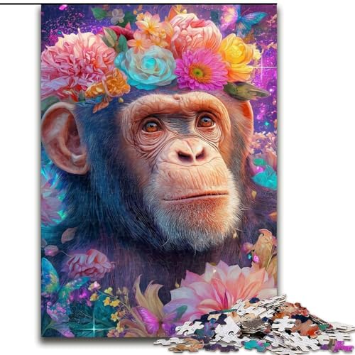 Puzzle für Erwachsene, 1000 Teile, schwierig, Blumen, Schimpanse, für 14+, anspruchsvolles Spiel als Geschenk für die ganze Familie und Freunde (Größe 26x38cm) von MGQWPZDBD