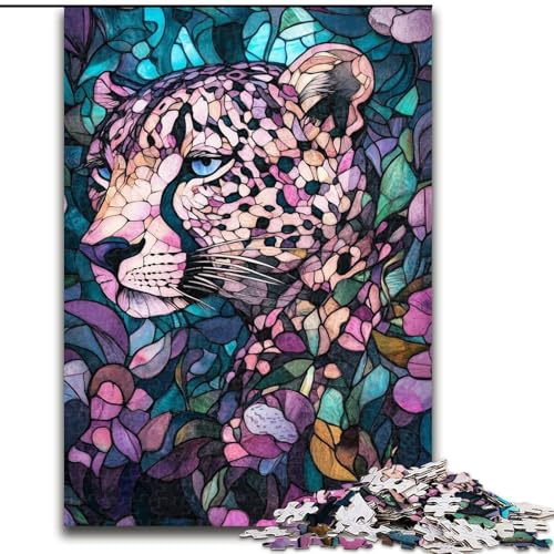 Puzzle für Erwachsene, 1000 Teile, schwierig, Buntglas-Leopard, Lernspiele, Heimdekoration, geeignet für die Schreibtischdekoration (Größe 26x38cm) von MGQWPZDBD