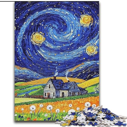 Puzzle für Erwachsene, 1000 Teile, schwierig, Löwenzahn unter dem Nachthimmel, Lernspiele, Heimdekoration, geeignet für die Schreibtischdekoration (Größe 50x75cm) von MGQWPZDBD