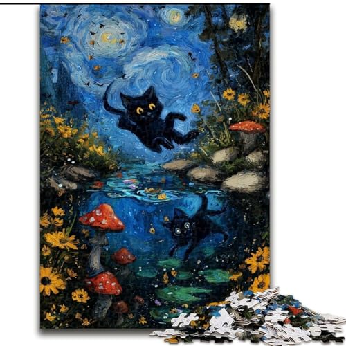 Puzzle für Erwachsene, 1000 Teile, schwierig, Nachthimmel, Van Goghs Katze, für 14+, anspruchsvolles Spiel als Geschenk für die ganze Familie und Freunde (Größe 26x38cm) von MGQWPZDBD