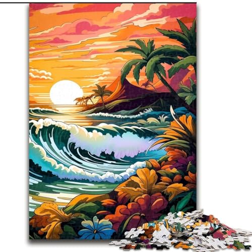 Puzzle für Erwachsene, 1000 Teile, schwierig, Retro-Strand-Sonnenuntergang, Lernspiele, Heimdekoration, geeignet für die Schreibtischdekoration (Größe 26x38cm) von MGQWPZDBD