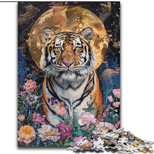 Puzzle für Erwachsene, 1000 Teile, schwierig, Tiger unter dem Mond, für 14+, anspruchsvolles Spiel als Geschenk für die ganze Familie und Freunde (Größe 50x75cm) von MGQWPZDBD