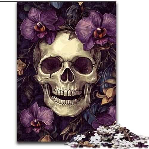 Puzzle für Erwachsene, 1000 Teile, schwierig, Totenkopf und Blumen, Lernspiele, Heimdekoration, geeignet für die Schreibtischdekoration (Größe 26x38cm) von MGQWPZDBD