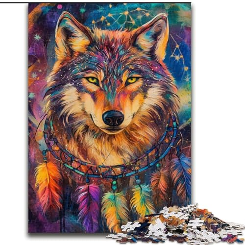 Puzzle für Erwachsene, 1000 Teile, schwierig, Traumfänger-Wolf, Lernspiele, Heimdekoration, geeignet für die Schreibtischdekoration (Größe 50x75cm) von MGQWPZDBD
