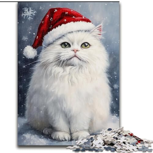 Puzzle für Erwachsene, 1000 Teile, schwierig, weiße Weihnachtskatze, für 14+, anspruchsvolles Spiel als Geschenk für die ganze Familie und Freunde (Größe 26x38cm) von MGQWPZDBD