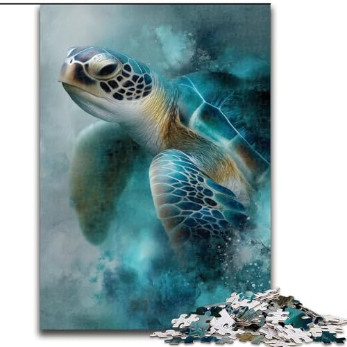 Puzzle für Erwachsene, 1000 Teile, schwierige Aquarellschildkröte, Lernspiele, Heimdekoration, geeignet für die Schreibtischdekoration (Größe 50x75cm) von MGQWPZDBD