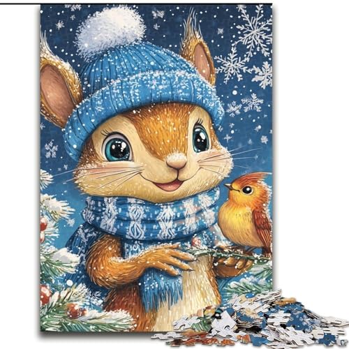 Puzzle für Erwachsene, 1000 Teile, schwierige Eichhörnchen im Winter, Lernspiele, Heimdekoration, geeignet für die Schreibtischdekoration (Größe 26x38cm) von MGQWPZDBD