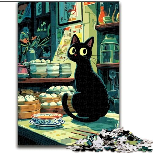 Puzzle für Erwachsene, 1000 Teile, schwierige Küche, Schwarze Katze, für 14+, anspruchsvolles Spiel als Geschenk für die ganze Familie und Freunde (Größe 50x75cm) von MGQWPZDBD