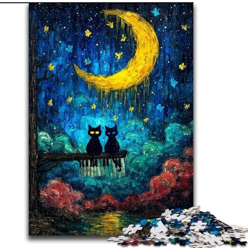 Puzzle für Erwachsene, 1000 Teile, schwierige Kunst der schwarzen Katze, Lernspiele, Heimdekoration, geeignet für die Schreibtischdekoration (Größe 26x38cm) von MGQWPZDBD