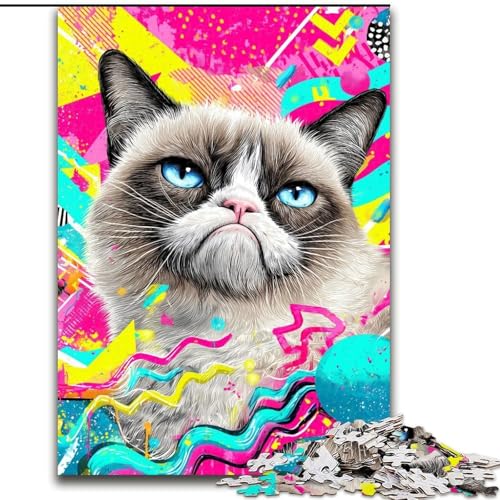 Puzzle für Erwachsene, 1000 Teile, schwierige Kunstkatze, Lernspiele, Heimdekoration, geeignet für die Schreibtischdekoration (Größe 26x38cm) von MGQWPZDBD