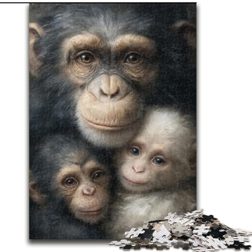 Puzzle für Erwachsene, 1000 Teile, schwierige Schimpansenfamilie, Lernspiele, Heimdekoration, geeignet für die Schreibtischdekoration (Größe 26x38cm) von MGQWPZDBD