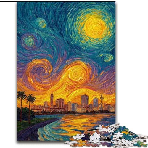 Puzzle für Erwachsene, 1000 Teile, schwierige Stadt unter dem Nachthimmel, Lernspiele, Heimdekoration, geeignet für die Schreibtischdekoration (Größe 26x38cm) von MGQWPZDBD