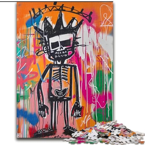 Puzzle für Erwachsene, 1000 Teile, schwierige Totenkopfkrone im Basquiat-Stil, für 14+, anspruchsvolles Spiel als Geschenk für die ganze Familie und Freunde (Größe 26x38cm) von MGQWPZDBD