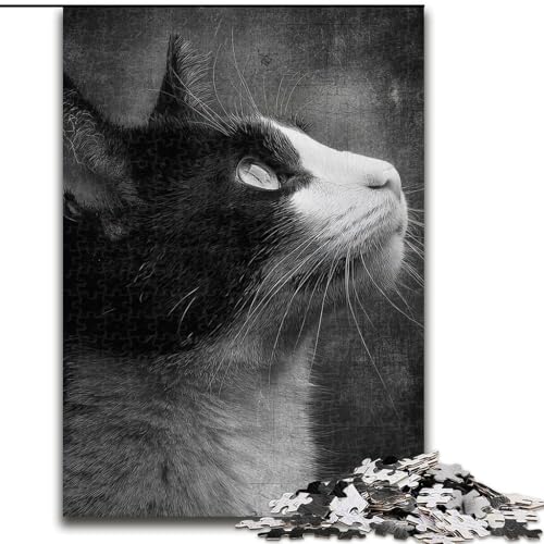 Puzzle für Erwachsene, 1000 Teile, schwierige schwarz-weiße Katze, für 14+, anspruchsvolles Spiel als Geschenk für die ganze Familie und Freunde (Größe 26x38cm) von MGQWPZDBD